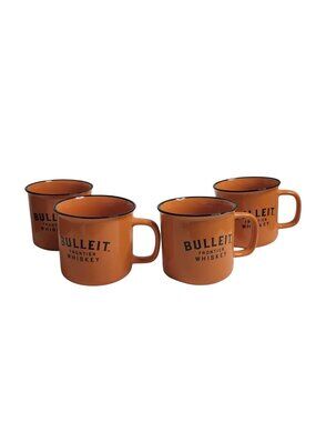 Set of 4 Bulleit Frontier Whiskey Orange Ceramic Campfire Coffee Mugs